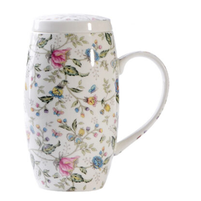 Blumen Trommel tasse Deckel Becher Tee tea cup knochen porzellan