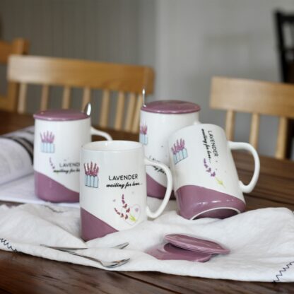 Lavendel Keramik Tasse tasse Deckel Becher Tee tea cup porzellan