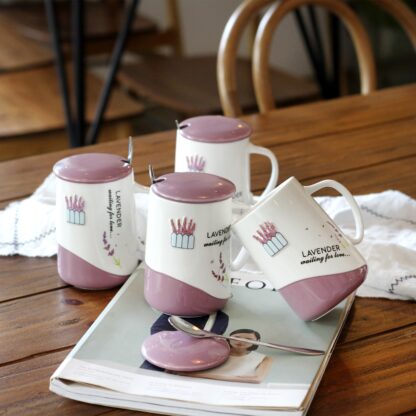 Lavendel Keramik Tasse tasse Deckel Becher Tee tea cup porzellan