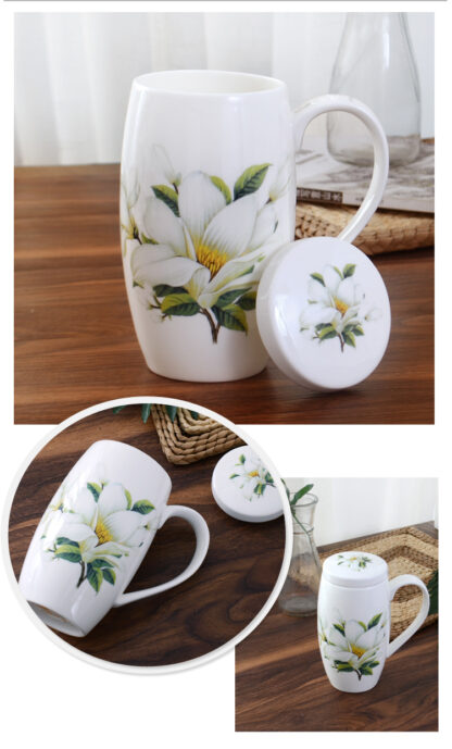 Blumen Trommel tasse Deckel Becher Tee tea cup knochen porzellan