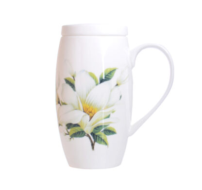 Blumen Trommel tasse Deckel Becher Tee tea cup knochen porzellan