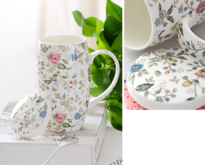 Blumen Trommel tasse Deckel Becher Tee tea cup knochen porzellan