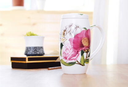 Blumen Trommel tasse Deckel Becher Tee tea cup knochen porzellan