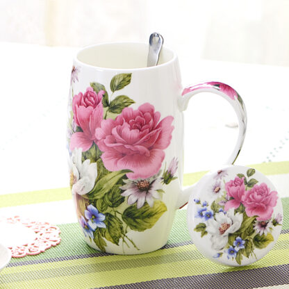 Blumen Trommel tasse Deckel Becher Tee tea cup knochen porzellan