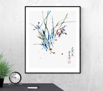 Blumen zeichnung Orchidee chinesische Tusche Malerei orchid japanische Sumi-e painting Heim Haus Büro Deko Wand Kunst