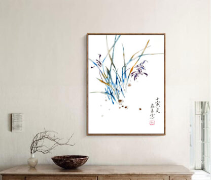 Blumen zeichnung Orchidee chinesische Tusche Malerei orchid japanische Sumi-e painting Heim Haus Büro Deko Wand Kunst