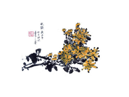 Chrysantheme chrysanthemum daisy Tusche Malerei Sumi-e painting chinesische japanische Kunstpostkarten