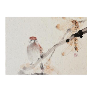 spatz Postkarte Vogel Tusche Malerei Sumi-e painting chinesische japanische zeichnung Kunstpostkarten