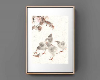 Hähnchen chicken Küken sumie painting chinesische japanische Tusche Malerei janpanises chinese ink painting 鸡 wall art Wand Kunst Bürodekor Wohndekor office decoration home decoration