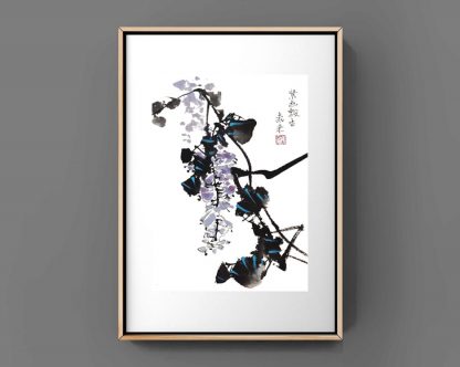 Blauer Regen wisteria Bambus sumie painting chinesische japanische Tusche Malerei janpanises chinese ink painting 紫藤