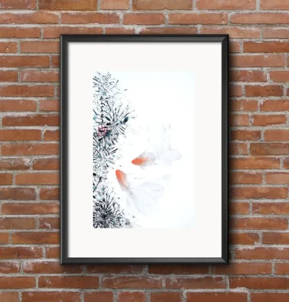 goldfish painting Fisch tusche malerei sumi-e painting tusche Zeichnen tinte zeichnung wand dekoration wandkunst Büro dekoration wohn decoration blumen zeichnen landscape painting landschaft malerei tier zeichnen