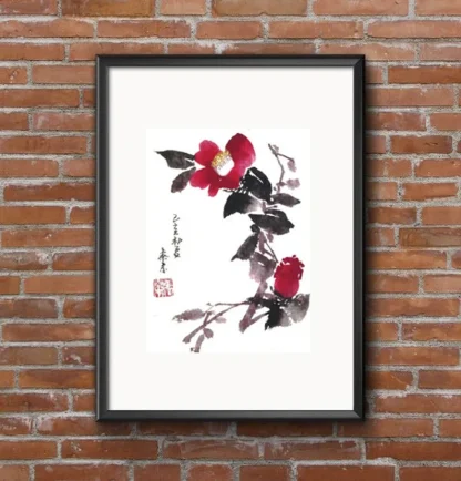 Kamelie zeichnen camellia painting tusche malerei sumi-e painting tusche Zeichnen tinte zeichnung wand dekoration wandkunst Büro dekoration wohn decoration blumen zeichnen landscape painting landschaft malerei tier zeichnen