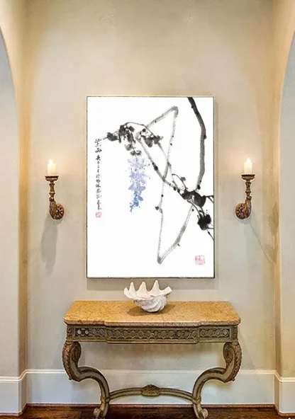 blauer regen wisteria tusche malerei sumi-e painting tusche Zeichnen tinte zeichnung wand dekoration wandkunst Büro dekoration wohn decoration blumen zeichnen landscape painting landschaft malerei tier zeichnen