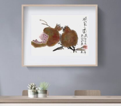 Granatapfel Pomegranate Blumen zeichneng flower painting tusche malerei sumi-e painting tusche Zeichnen tinte zeichnung wand dekoration wandkunst Büro dekoration wohn decoration blumen zeichnen landscape painting landschaft malerei tier zeichnen