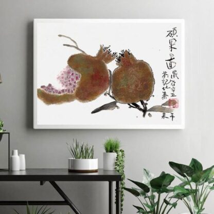 Granatapfel Pomegranate Blumen zeichneng flower painting tusche malerei sumi-e painting tusche Zeichnen tinte zeichnung wand dekoration wandkunst Büro dekoration wohn decoration blumen zeichnen landscape painting landschaft malerei tier zeichnen