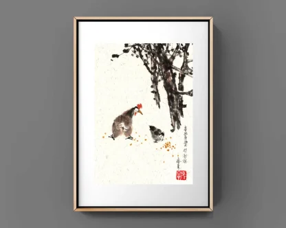 chicken Vogel zeichneng bird painting tusche malerei sumi-e painting tusche Zeichnen tinte zeichnung wand dekoration wandkunst Büro dekoration wohn decoration blumen zeichnen landscape painting landschaft malerei tier zeichnen