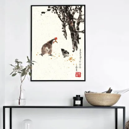 chicken Vogel zeichneng bird painting tusche malerei sumi-e painting tusche Zeichnen tinte zeichnung wand dekoration wandkunst Büro dekoration wohn decoration blumen zeichnen landscape painting landschaft malerei tier zeichnen