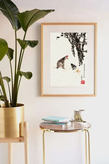 chicken Vogel zeichneng bird painting tusche malerei sumi-e painting tusche Zeichnen tinte zeichnung wand dekoration wandkunst Büro dekoration wohn decoration blumen zeichnen landscape painting landschaft malerei tier zeichnen