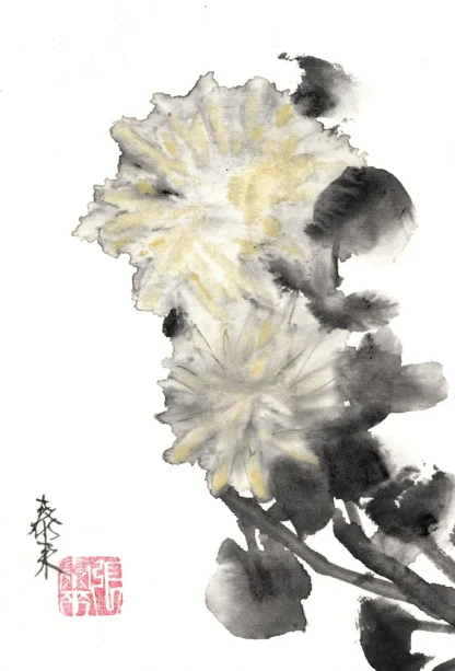 chrysanthemum Chrysantheme Blumen zeichneng flower painting tusche malerei sumi-e painting tusche Zeichnen tinte zeichnung wand dekoration wandkunst Büro dekoration wohn decoration blumen zeichnen landscape painting landschaft malerei tier zeichnen