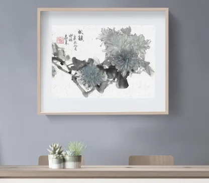 chrysanthemum Chrysantheme Blumen zeichneng flower painting tusche malerei sumi-e painting tusche Zeichnen tinte zeichnung wand dekoration wandkunst Büro dekoration wohn decoration blumen zeichnen landscape painting landschaft malerei tier zeichnen