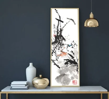 lotus Blumen zeichneng flower painting tusche malerei sumi-e painting tusche Zeichnen tinte zeichnung wand dekoration wandkunst Büro dekoration wohn decoration blumen zeichnen landscape painting landschaft malerei tier zeichnen