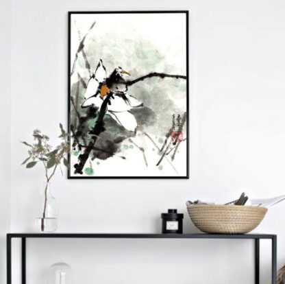 lotus Blumen zeichneng flower painting tusche malerei sumi-e painting tusche Zeichnen tinte zeichnung wand dekoration wandkunst Büro dekoration wohn decoration blumen zeichnen landscape painting landschaft malerei tier zeichnen