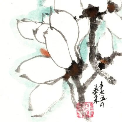 magnolia Blumen zeichneng flower painting tusche malerei sumi-e painting tusche Zeichnen tinte zeichnung wand dekoration wandkunst Büro dekoration wohn decoration blumen zeichnen landscape painting landschaft malerei tier zeichnen