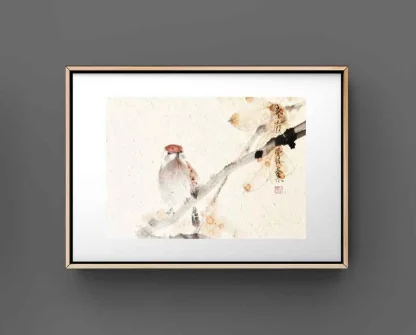 Spatz Vogel flower zeichnen tusche malerei sumi-e painting tusche Zeichnen tinte zeichnung wand dekoration wandkunst Büro dekoration wohn decoration blumen zeichnen landscape painting landschaft malerei tier zeichnen