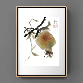 Granatapfel tusche malerei sumi-e painting tusche Zeichnen tinte zeichnung wand dekoration wandkunst Büro dekoration wohn decoration blumen zeichnen landscape painting landschaft malerei tier zeichnen