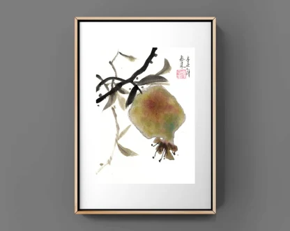 Granatapfel tusche malerei sumi-e painting tusche Zeichnen tinte zeichnung wand dekoration wandkunst Büro dekoration wohn decoration blumen zeichnen landscape painting landschaft malerei tier zeichnen