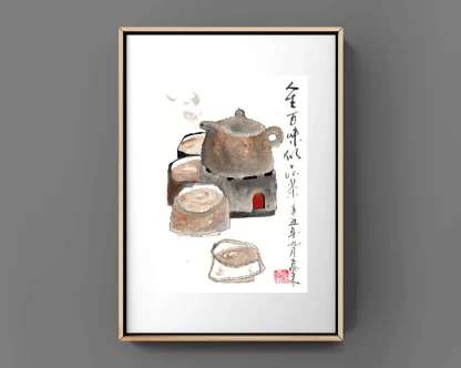 tea time zeichneng teepot cup painting tusche malerei sumi-e painting tusche Zeichnen tinte zeichnung wand dekoration wandkunst Büro dekoration wohn decoration blumen zeichnen landscape painting landschaft malerei tier zeichnen