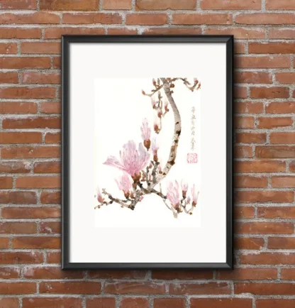 Magnolie flower zeichnen tusche malerei sumi-e painting tusche Zeichnen tinte zeichnung wand dekoration wandkunst Büro dekoration wohn decoration blumen zeichnen landscape painting landschaft malerei tier zeichnen