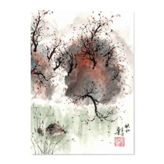 Postkarte Landschaft Tusche Malerei Sumi-e painting chinesische japanische Kunstpostkarten