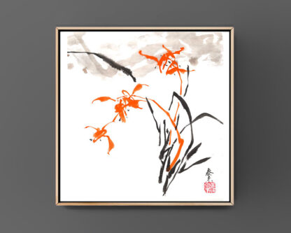 Blumen zeichnung Orchidee chinesische Tusche Malerei orchid japanische Sumi-e painting Heim Haus Büro Deko Wand Kunst