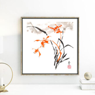 Blumen zeichnung Orchidee chinesische Tusche Malerei orchid japanische Sumi-e painting Heim Haus Büro Deko Wand Kunst