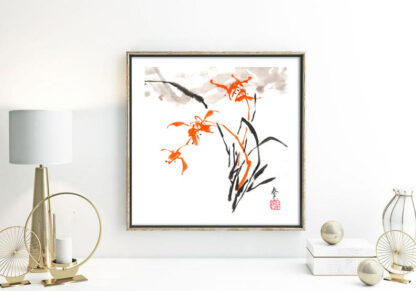 Blumen zeichnung Orchidee chinesische Tusche Malerei orchid japanische Sumi-e painting Heim Haus Büro Deko Wand Kunst