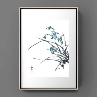 Blumen zeichnung Orchidee chinesische Tusche Malerei orchid japanische Sumi-e painting Heim Haus Büro Deko Wand Kunst